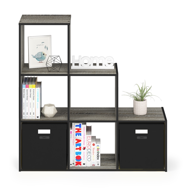 Furinno PELLI CUBIC Storage Cabinet in 3-2-1 in French Oak/Black