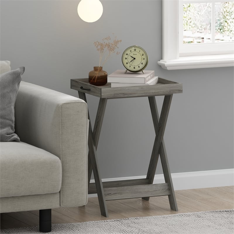 Furinno CLASSIC Tray Table with Removable Tray in French Oak