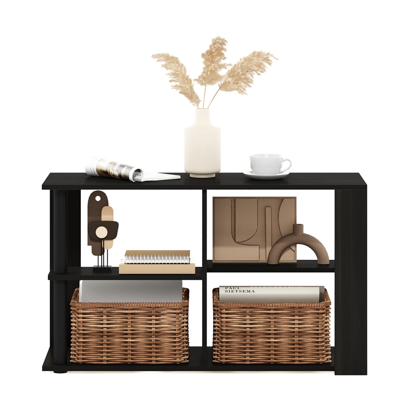Furinno ROMAIN Narrow Coffee Table with Shelves in Espresso/Black
