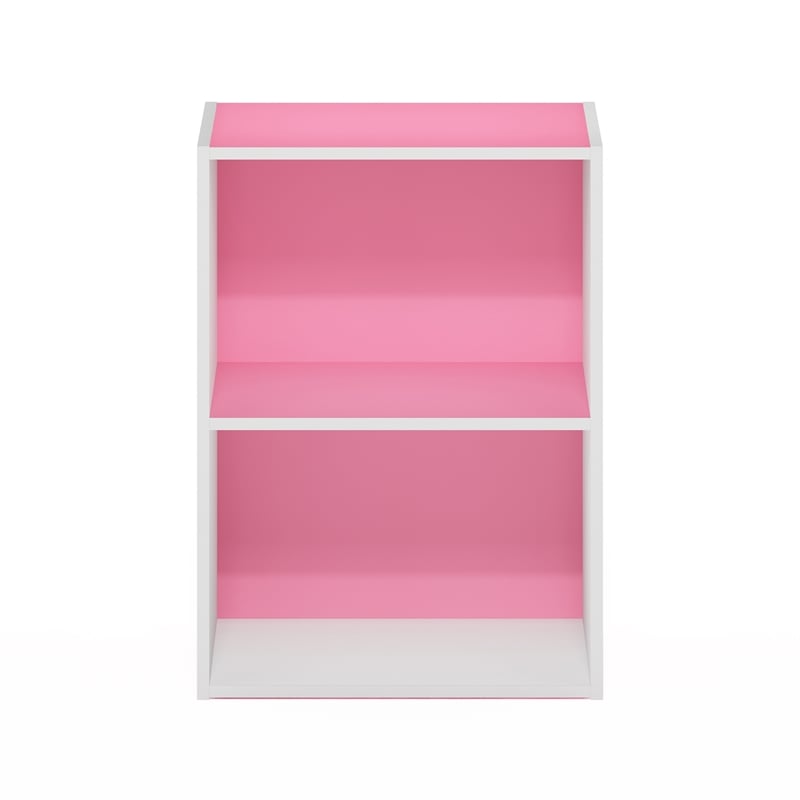 Furinno LUDER 2-Tier Open Shelf Bookcase in Pink/White