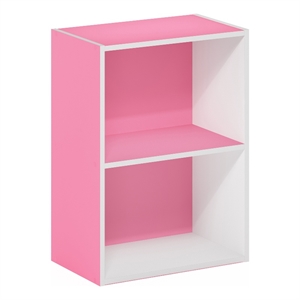 Furinno Luder 2-Tier Open Shelf Bookcase in Pink/White
