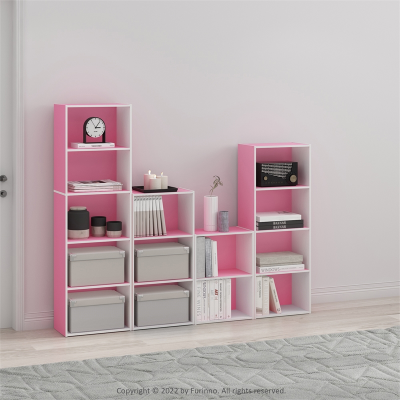 Furinno LUDER 4-Tier Open Shelf Bookcase in Pink/White