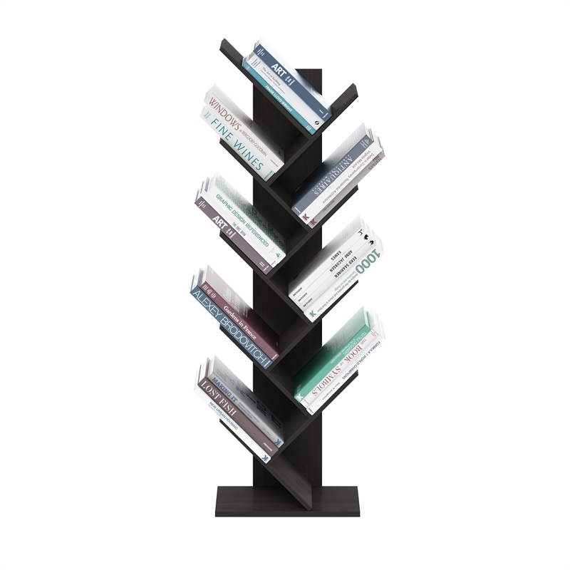 Furinno Tree Bookshelf 9-Tier Floor Standing Tree Bookcase in Espresso