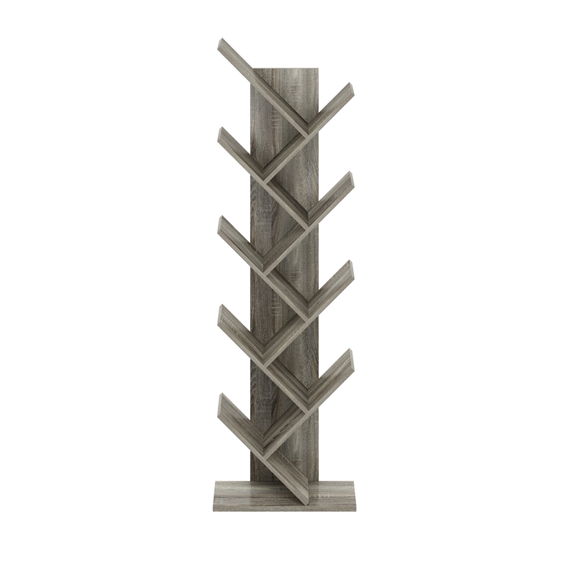 Furinno Tree Bookshelf 9-Tier Floor Standing Tree Bookcase in French Oak