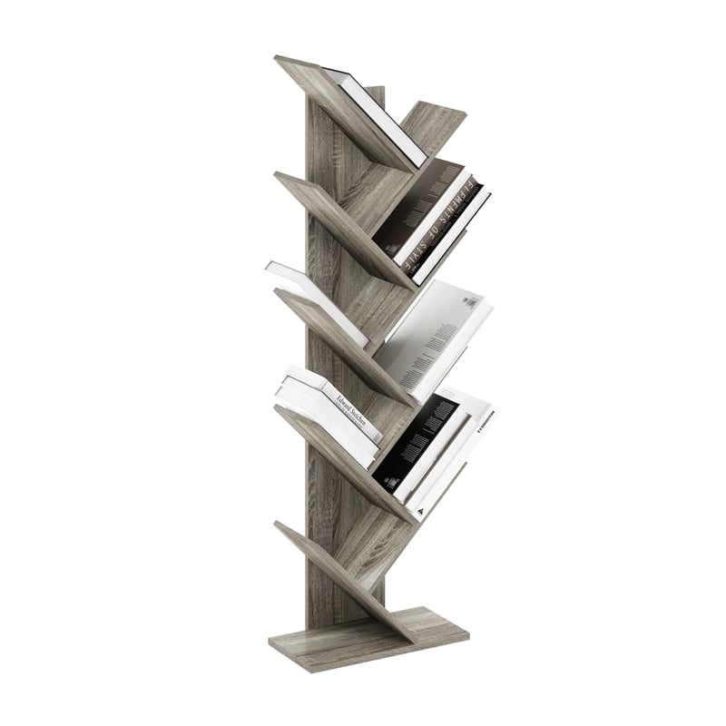 Furinno Tree Bookshelf 9-Tier Floor Standing Tree Bookcase in French Oak