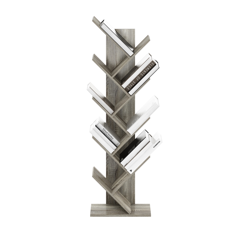 Furinno Tree Bookshelf 9-Tier Floor Standing Tree Bookcase in French Oak