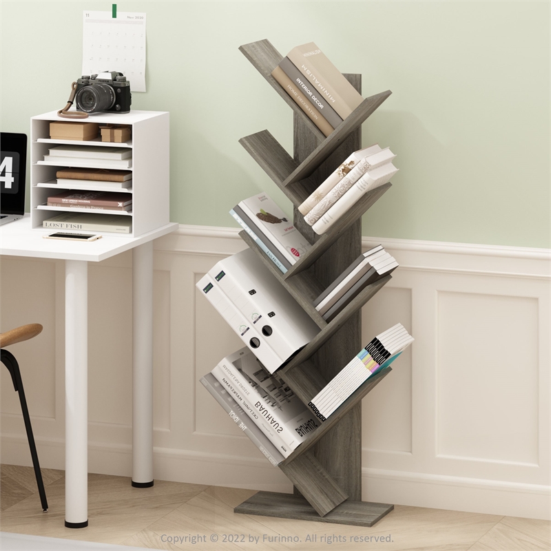 Furinno Tree Bookshelf 9-Tier Floor Standing Tree Bookcase in French Oak
