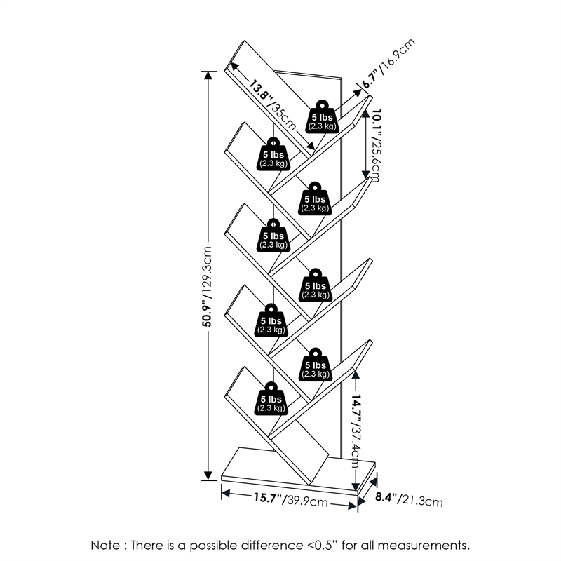 Furinno Tree Bookshelf 9-Tier Floor Standing Tree Bookcase in White