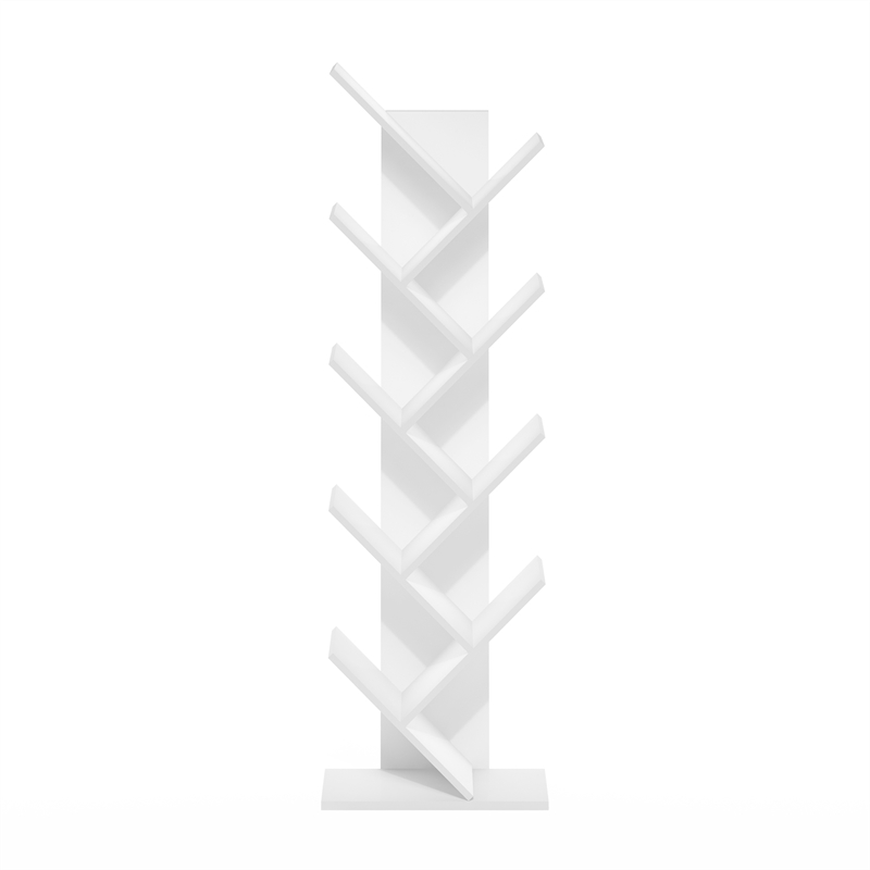 Furinno Tree Bookshelf 9-Tier Floor Standing Tree Bookcase in White