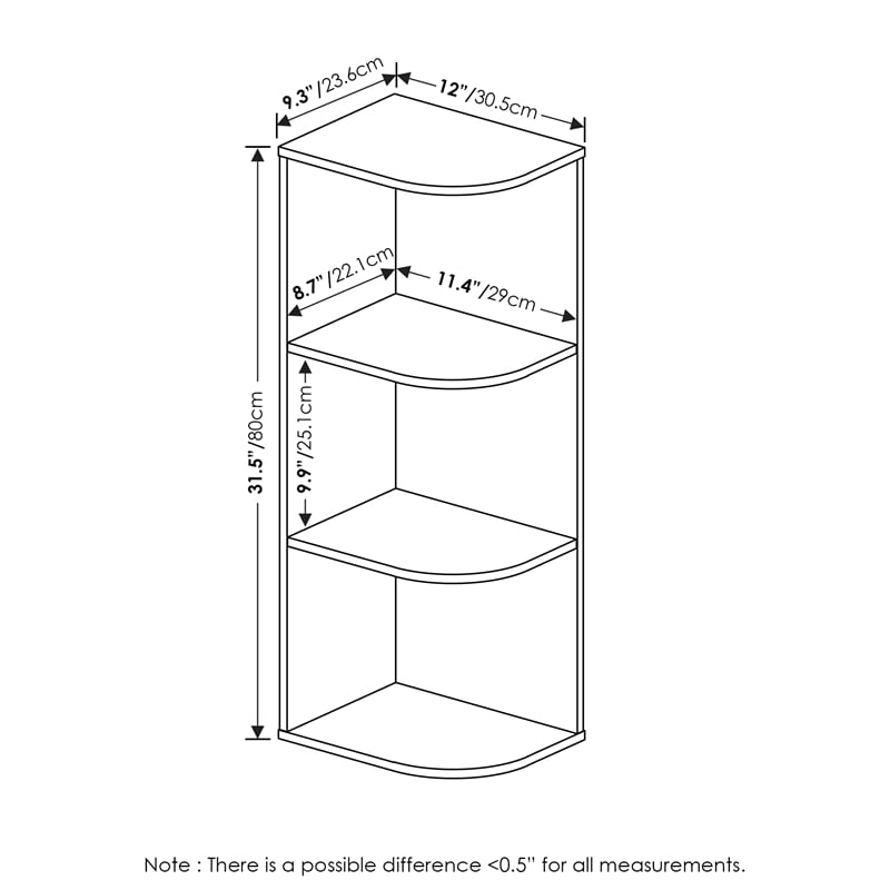 Furinno PASIR 3-Tier Corner Open Shelf Bookcase in White