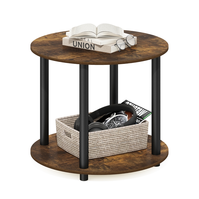 Furinno TURN-N-TUBE Simple Design 2-Tier Round Wooden Coffee Table in Amber Pine