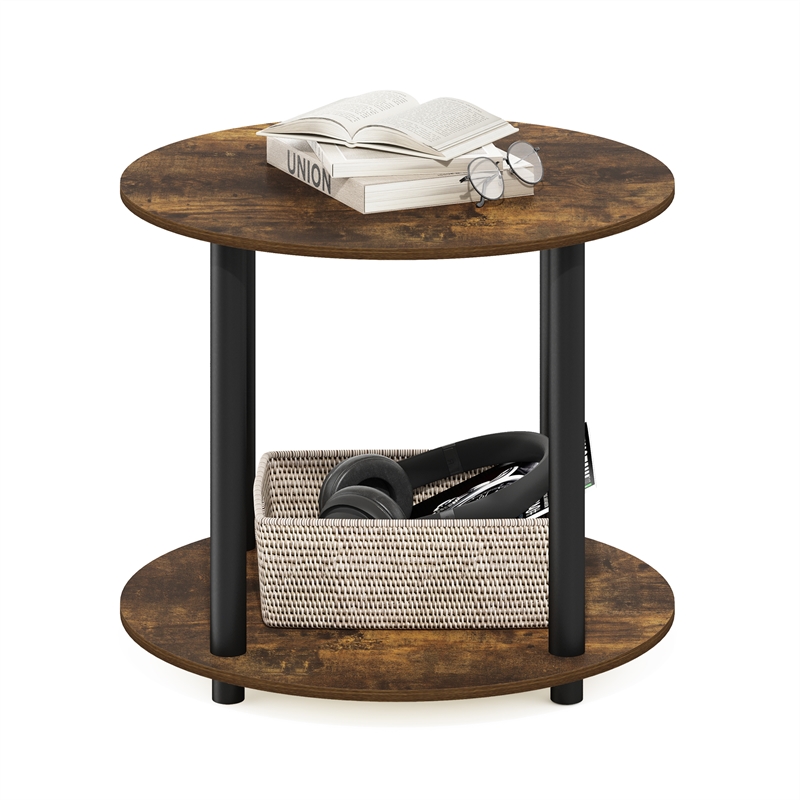 Furinno TURN-N-TUBE Simple Design 2-Tier Round Wooden Coffee Table in Amber Pine