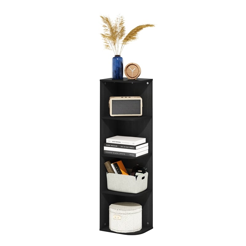 Furinno PASIR 4-Tier Corner Open Shelf Bookcase in Blackwood