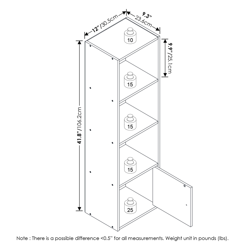 Furinno LUDER 4-Tier Shelf Bookcase with 1 Door Storage Cabinet in Blackwood