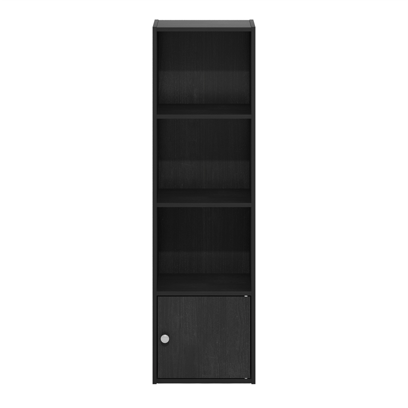 Furinno LUDER 4-Tier Shelf Bookcase with 1 Door Storage Cabinet in Blackwood