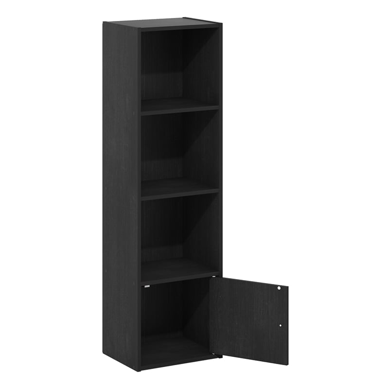 Furinno LUDER 4-Tier Shelf Bookcase with 1 Door Storage Cabinet in Blackwood