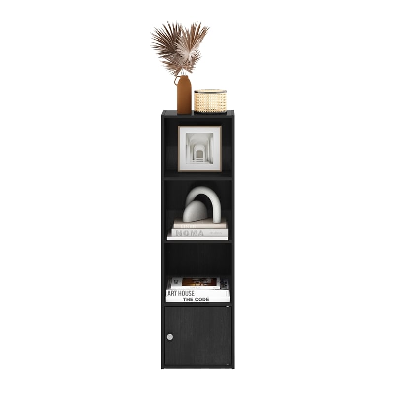 Furinno LUDER 4-Tier Shelf Bookcase with 1 Door Storage Cabinet in Blackwood