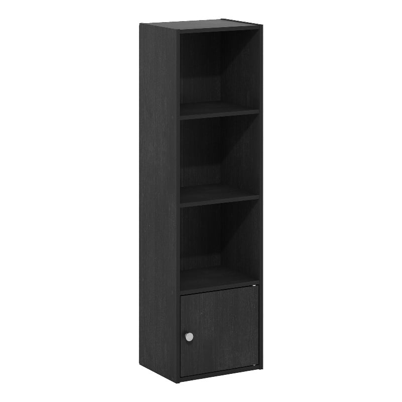 Furinno LUDER 4-Tier Shelf Bookcase with 1 Door Storage Cabinet in Blackwood