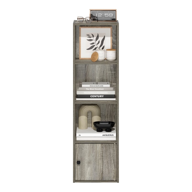 Furinno LUDER 4-Tier Shelf Bookcase with 1 Door Storage Cabinet in French Oak