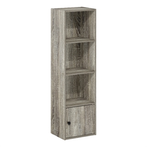 Furinno LUDER 4-Tier Shelf Bookcase with 1 Door Storage Cabinet in French Oak