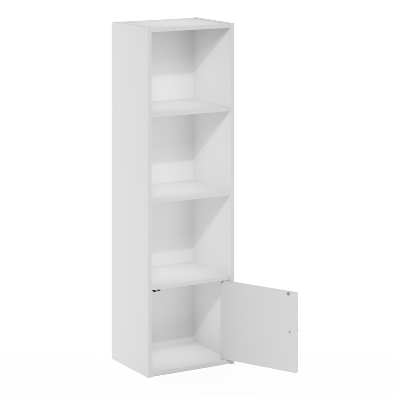 Furinno Luder 4-Tier Shelf Bookcase with 1 Door Storage Cabinet in White