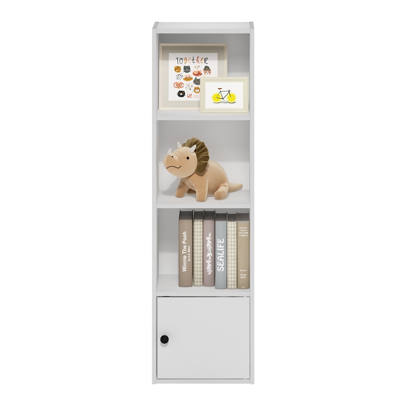 Furinno Luder 4-Tier Shelf Bookcase with 1 Door Storage Cabinet in White