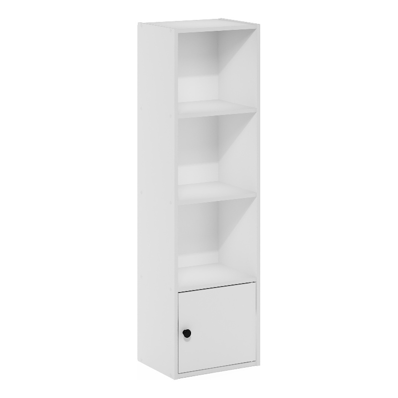 Furinno Luder 4-Tier Shelf Bookcase with 1 Door Storage Cabinet in White