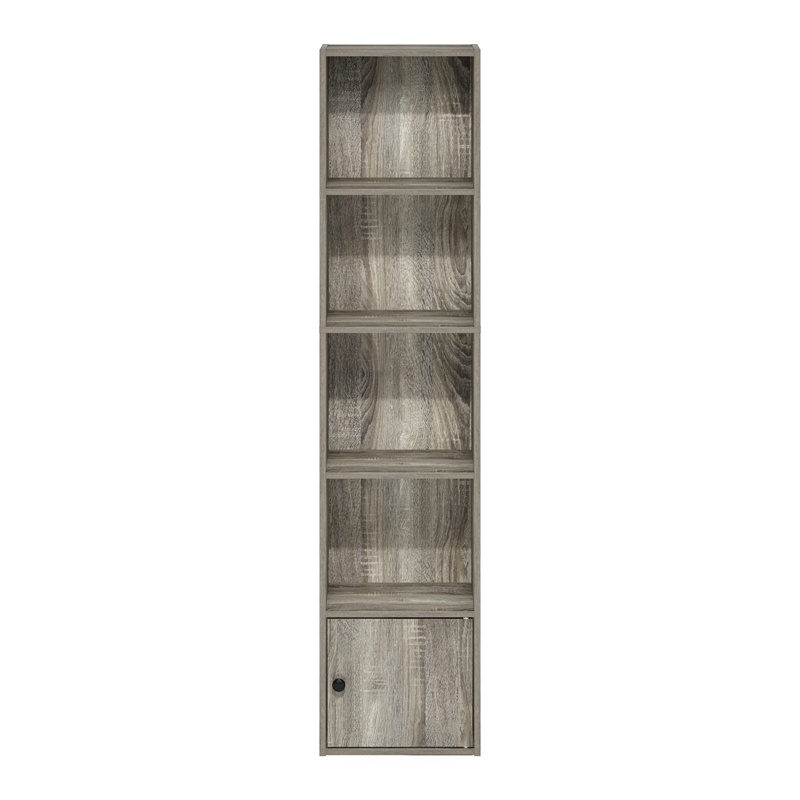 Furinno LUDER 5-Tier Shelf Bookcase with 1 Door Storage Cabinet in French Oak