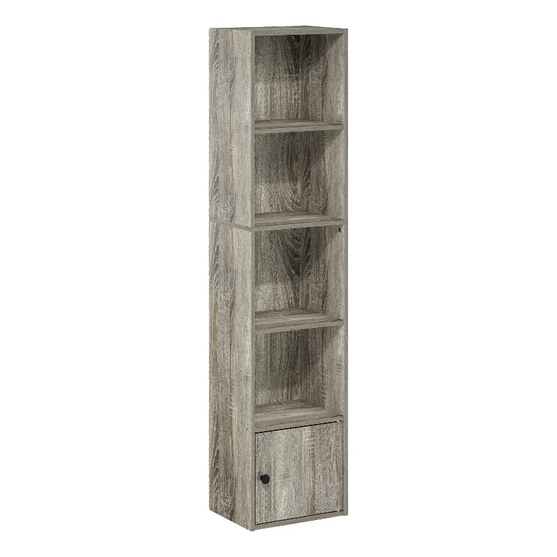 Furinno LUDER 5-Tier Shelf Bookcase with 1 Door Storage Cabinet in French Oak
