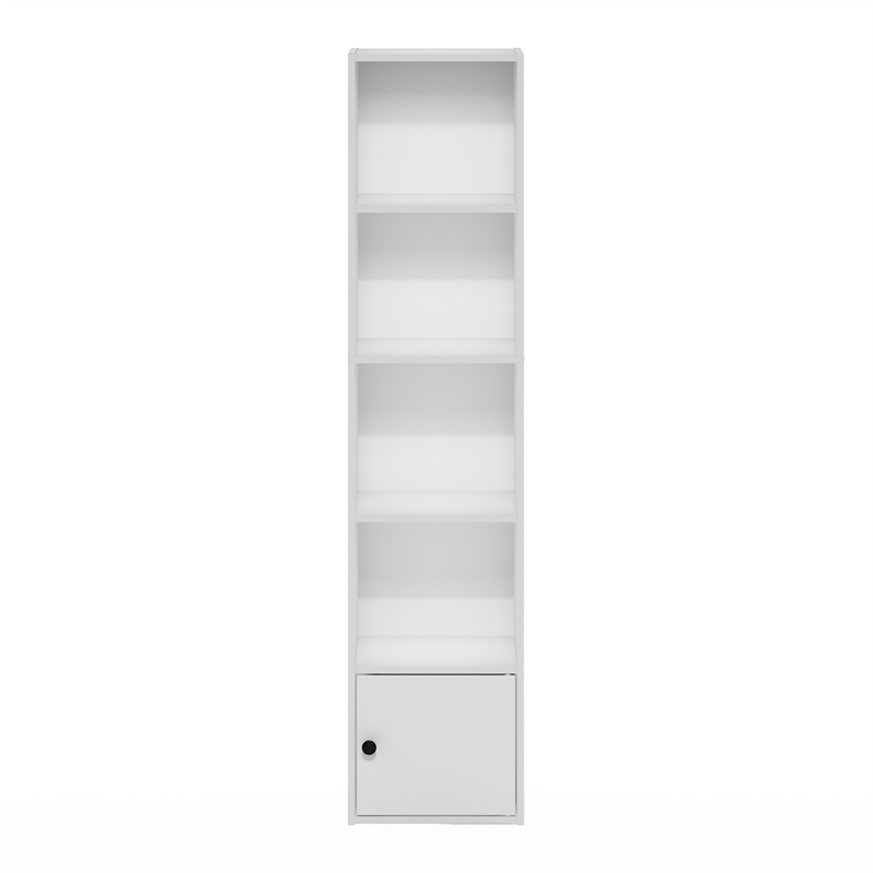 Furinno LUDER 5-Tier Shelf Bookcase with 1 Door Storage Cabinet in White