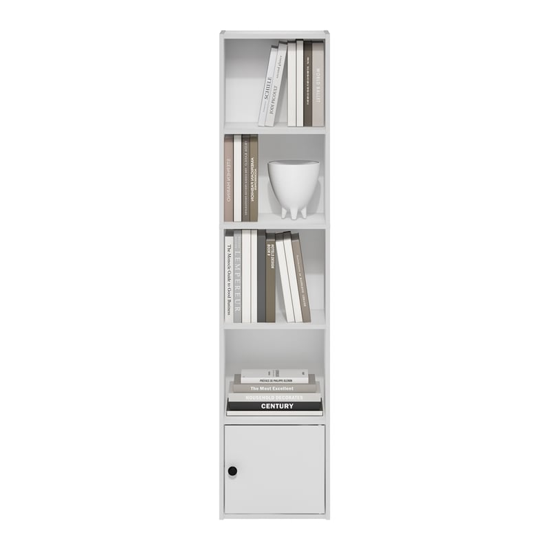 Furinno LUDER 5-Tier Shelf Bookcase with 1 Door Storage Cabinet in White