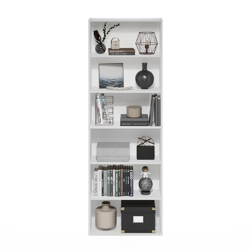 Furinno JAYA Simply Home Free Standing 6-Tier Open Storage Bookcase in White