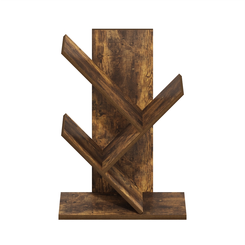 Furinno Tree Bookshelf 3-Tier Floor Standing Tree Bookcase in Amber Pine