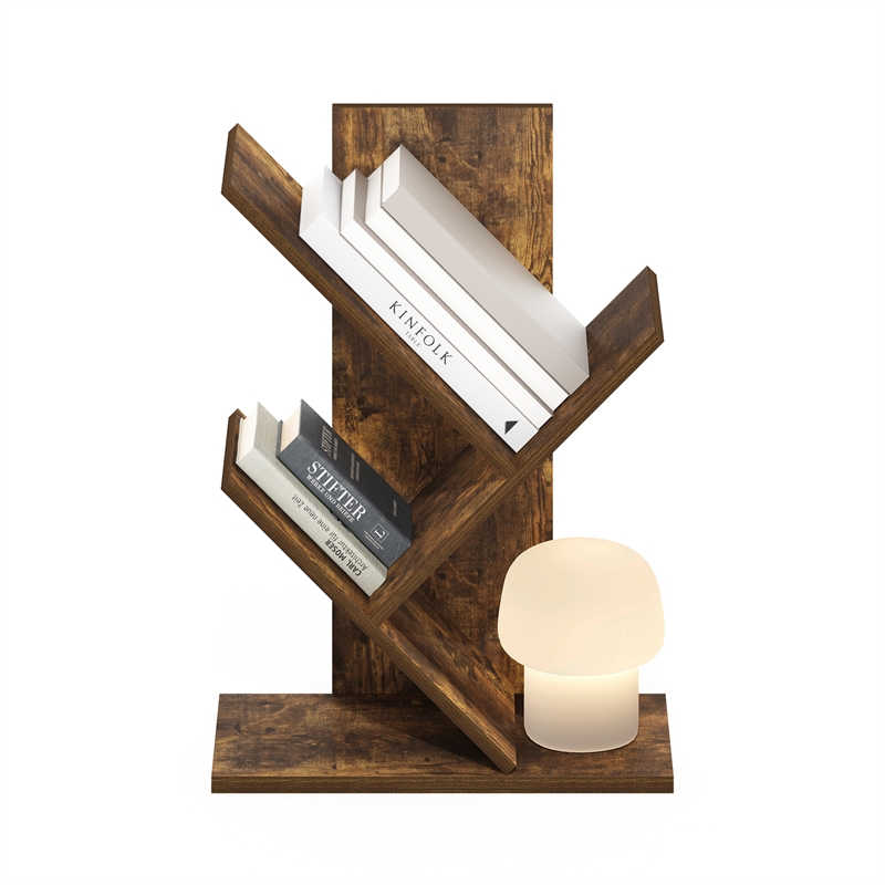 Furinno Tree Bookshelf 3-Tier Floor Standing Tree Bookcase in Amber Pine