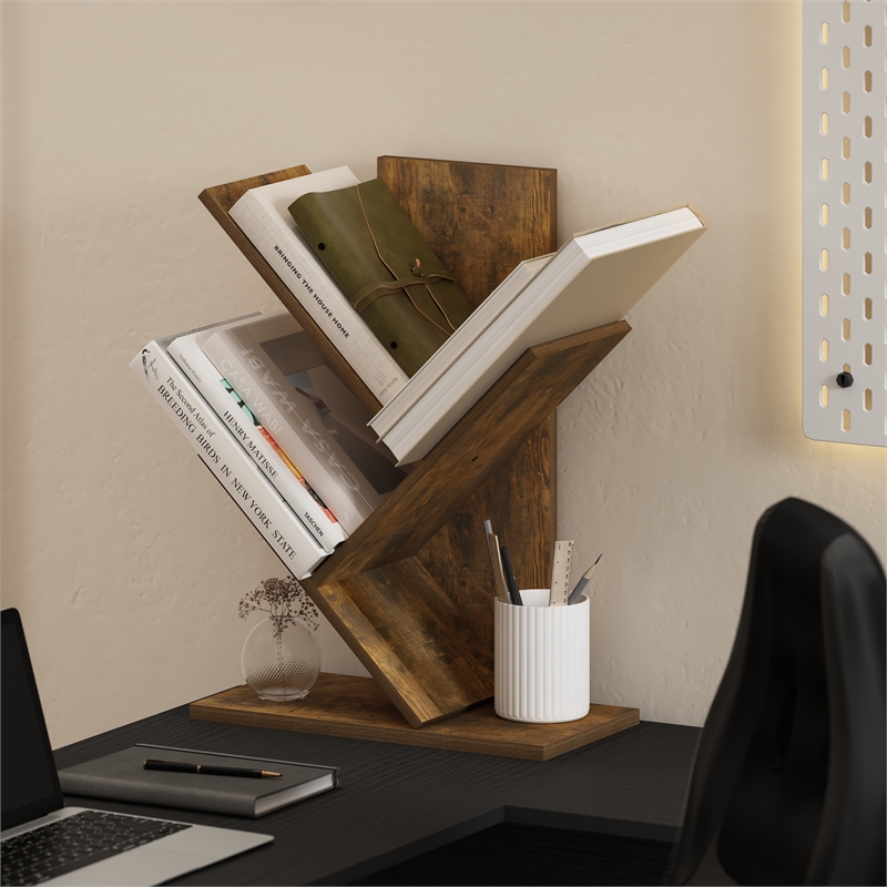 Furinno Tree Bookshelf 3-Tier Floor Standing Tree Bookcase in Amber Pine