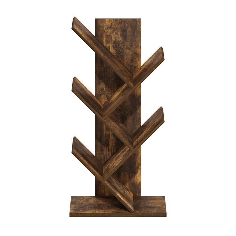 Furinno Tree Bookshelf 5-Tier Floor Standing Tree Bookcase in Amber Pine