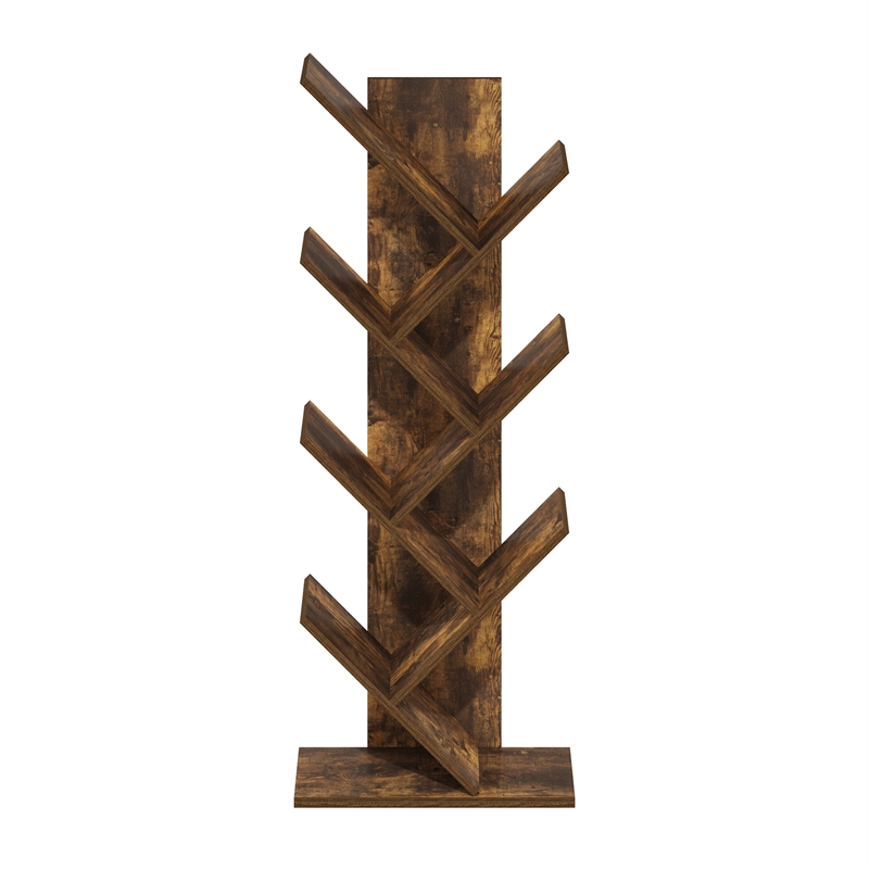 Furinno Tree Bookshelf 7-Tier Floor Standing Tree Bookcase in Amber Pine