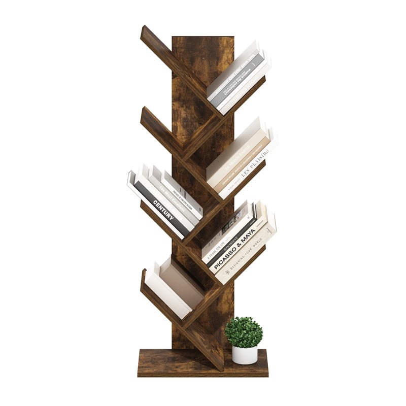 Furinno Tree Bookshelf 7-Tier Floor Standing Tree Bookcase in Amber Pine