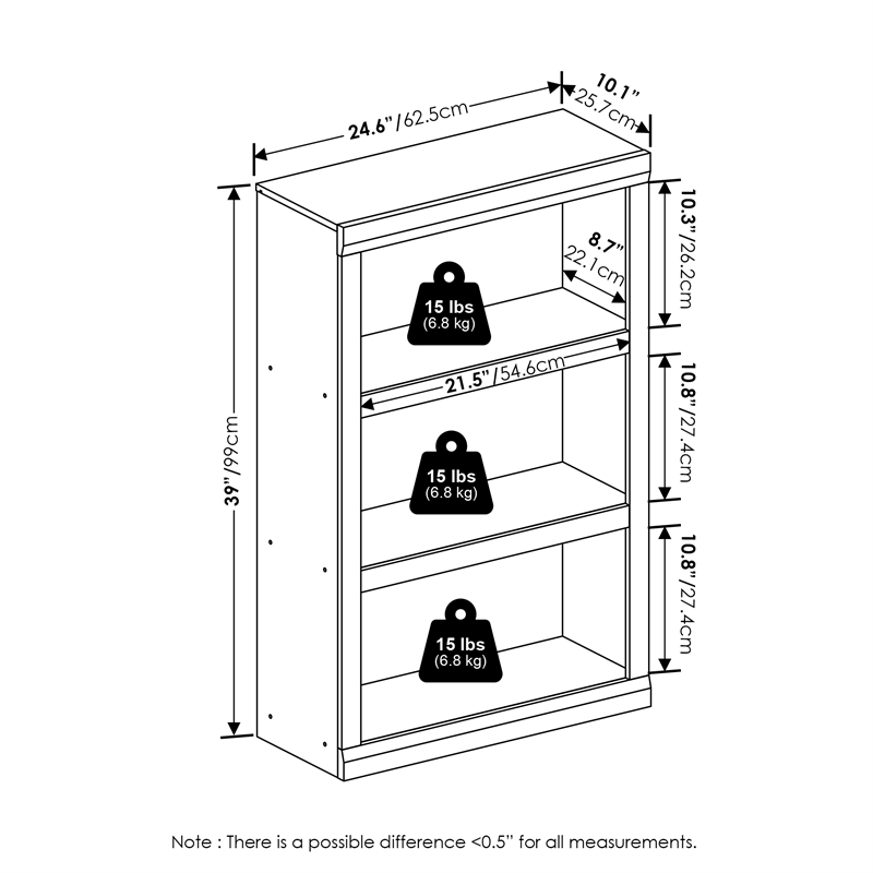 Furinno Rail 3-Tier Open Shelf Bookcase in Amber Pine