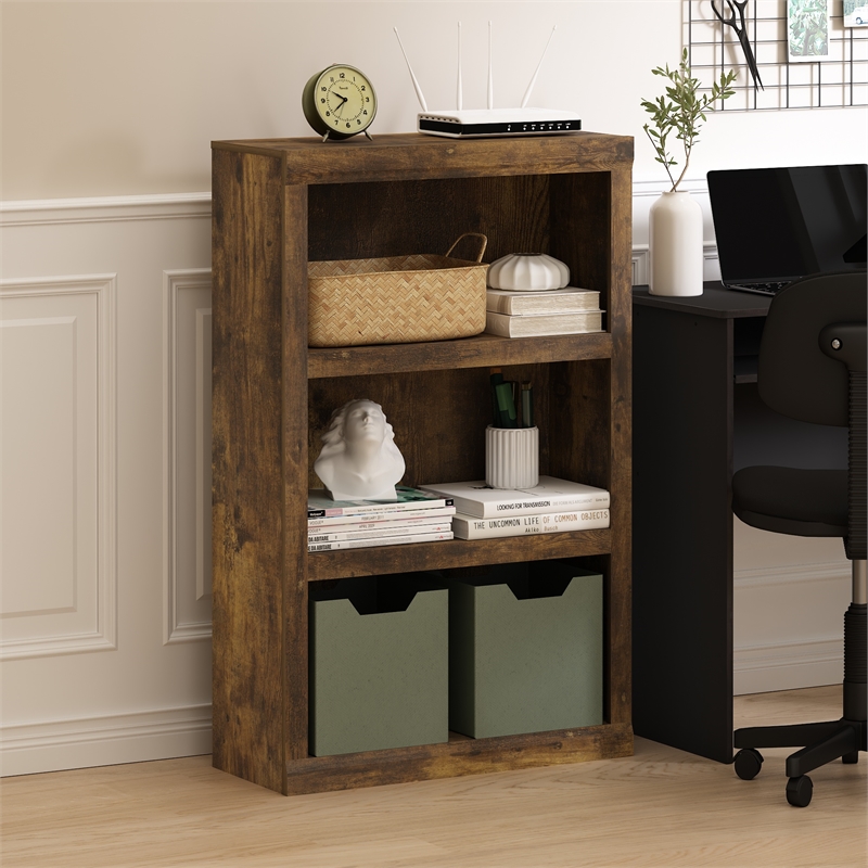 Furinno Rail 3-Tier Open Shelf Bookcase in Amber Pine