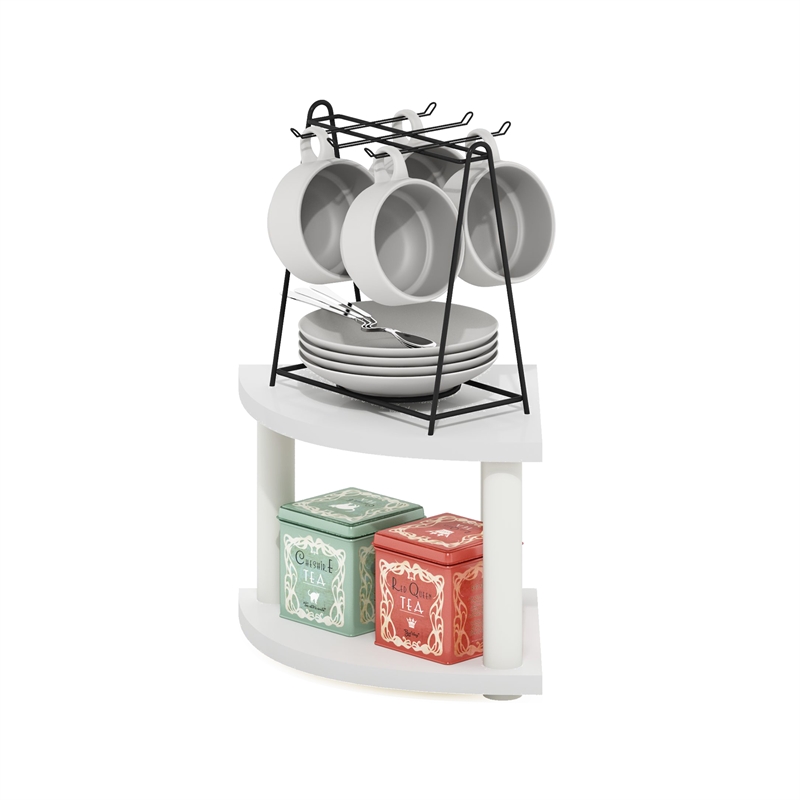 Furinno TURN-N-TUBE 2-Tier Corner Countertop Organizer Shelf in White/White