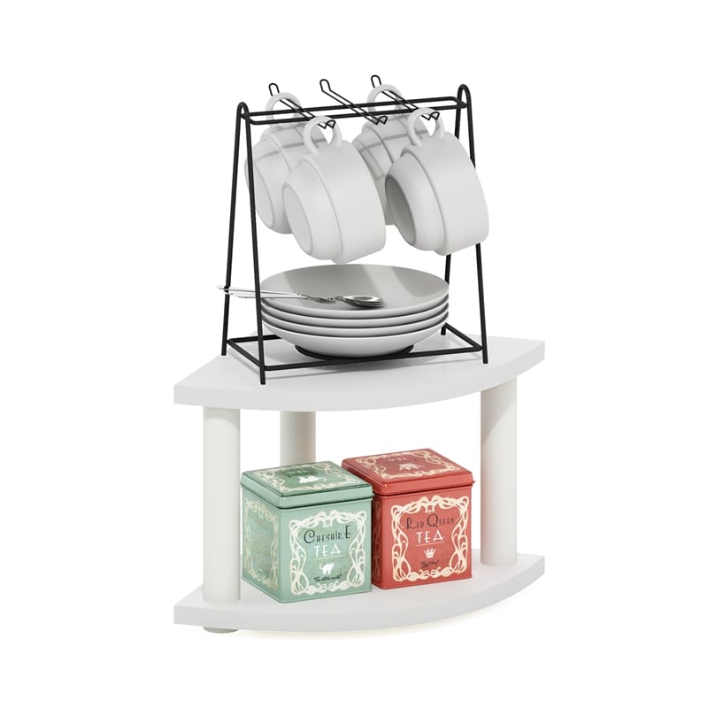 Furinno TURN-N-TUBE 2-Tier Corner Countertop Organizer Shelf in White/White
