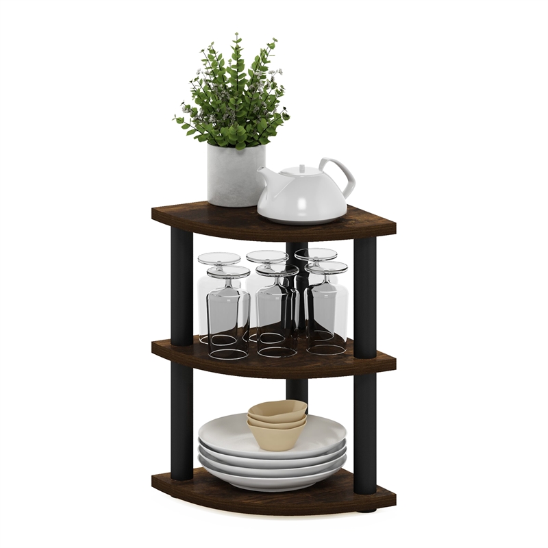 Furinno TURN-N-TUBE 3-Tier Corner Countertop Organizer Shelf in Amber Pine/Black