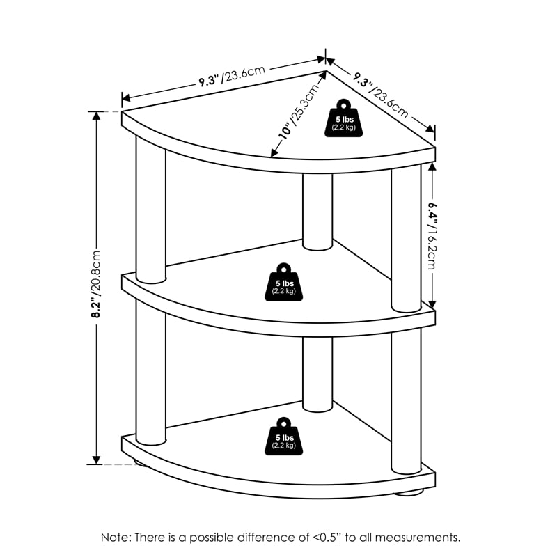 Furinno TURN-N-TUBE 3-Tier Corner Countertop Organizer Shelf in Espresso/Black