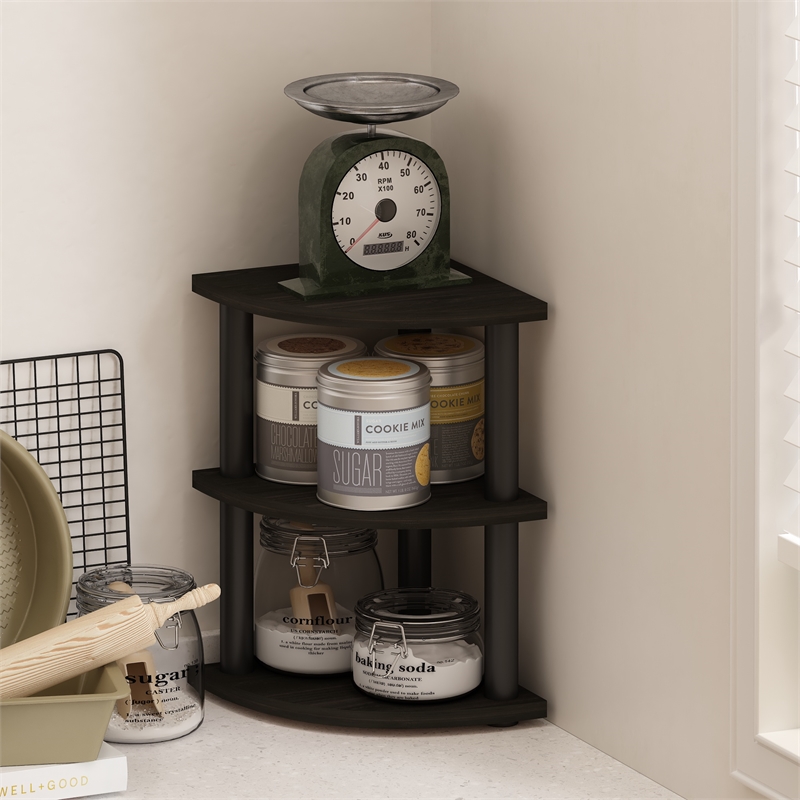 Furinno TURN-N-TUBE 3-Tier Corner Countertop Organizer Shelf in Espresso/Black