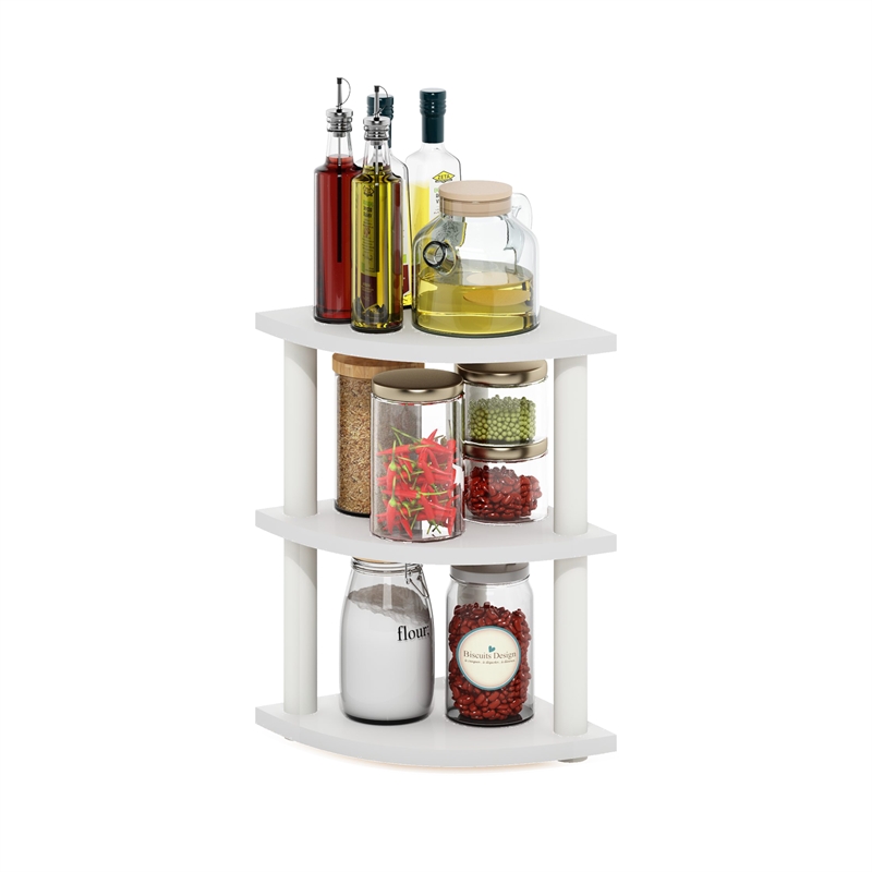 Furinno TURN-N-TUBE 3-Tier Corner Countertop Organizer Shelf in White/White