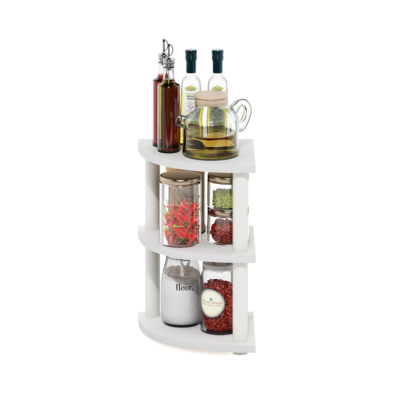 Furinno TURN-N-TUBE 3-Tier Corner Countertop Organizer Shelf in White/White