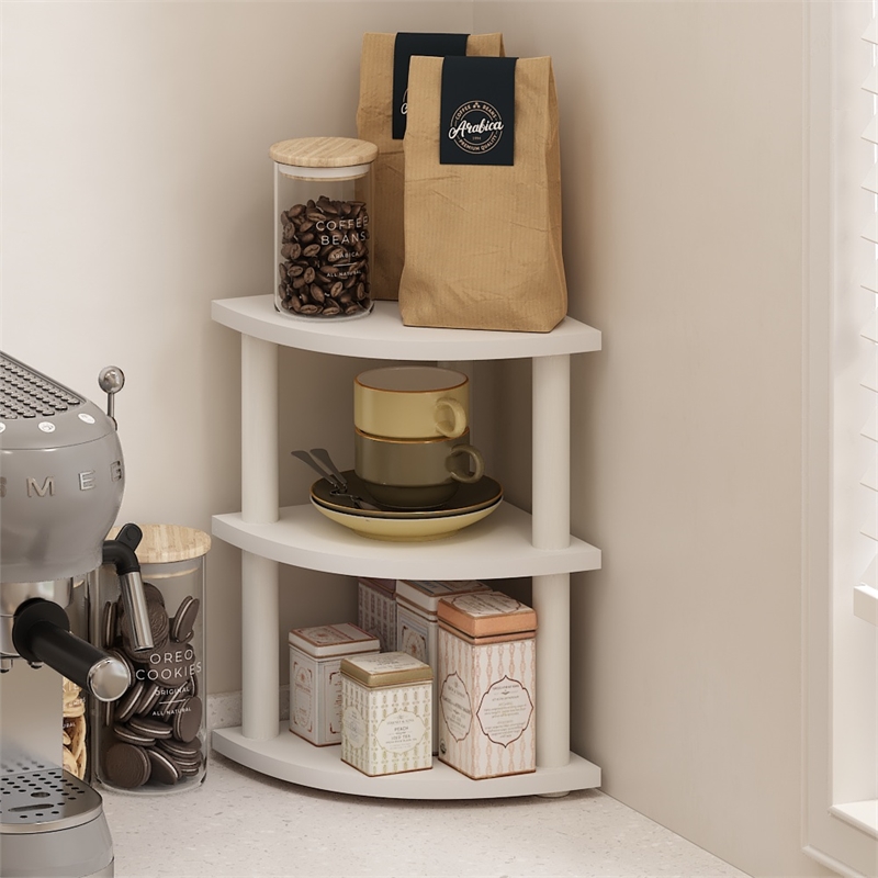 Furinno TURN-N-TUBE 3-Tier Corner Countertop Organizer Shelf in White/White