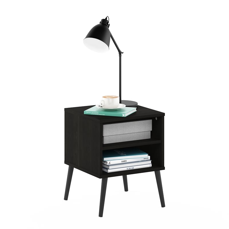 Furinno Claude Mid Century Style End Table with Wood Legs in Espresso