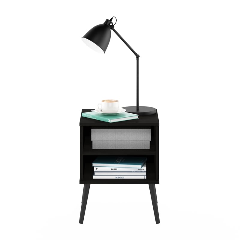 Furinno Claude Mid Century Style End Table with Wood Legs in Espresso
